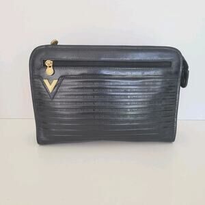 Mario Valentino Bag Clutch Handbag Vintage Pouch Italian Black Zip Leather 10x7